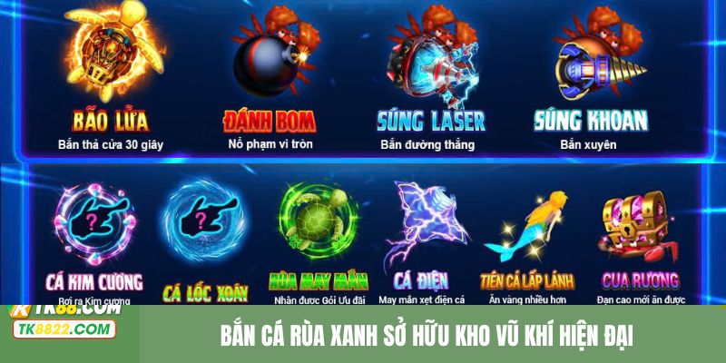 Bắn cá rùa xanh sở hữu kho vũ khí hiện đại